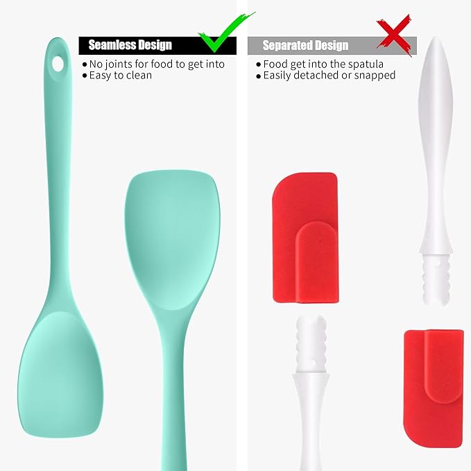 Doosu Silicone Spoon Spatula, 600쨘F Heat-Resistant Food Grade Rubber Spoonula with Seamless Design, Non-Stick Flexible Scraper Kitchen Cooking Spoon Baking Tool for Mixing, Scraping (Aqua Sky)