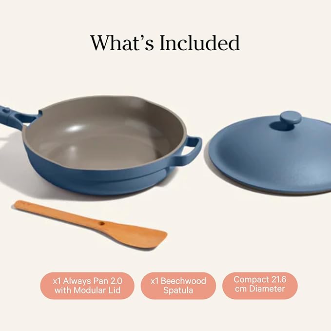 Our Place Mini Always Pan | 8.5" Ceramic Pan with Modular Lid & Beechwood Spatula | Patented 10-in-1 Nonstick, Non-Toxic Cookware Made Without PFAS | Induction & Oven-Safe up to 450째F | Blue Salt