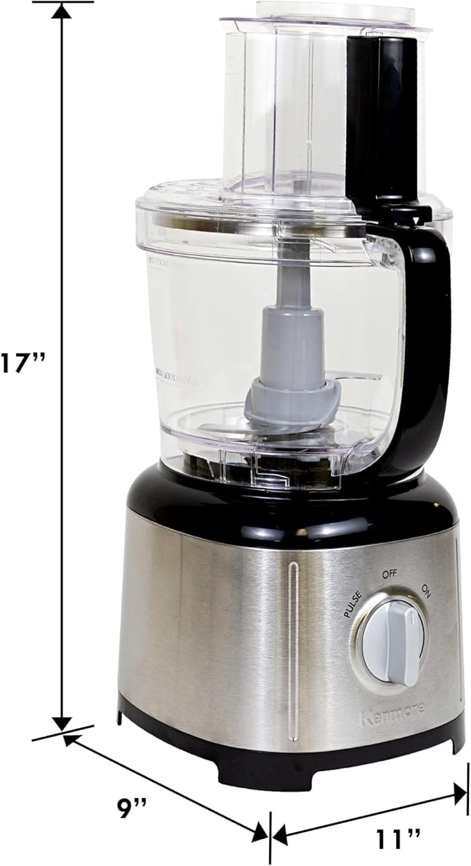 Kenmore 11-Cup Food Processor - Vegetable Procesador de Alimentos, Blender, Onion Chopper And Garlic Mincer, Kitchen Appliance High Powered Electric Licuadora, 500W Red, Stainless Steel Black
