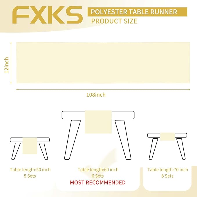12 Pack Beige Table Runner 12 x 108 Inch Long Rustic Farmhouse Wedding Table Runner,Washable and Reusable 9 FT Polyester Table Runners for Wedding Birthday Party Banquet Table Decorations
