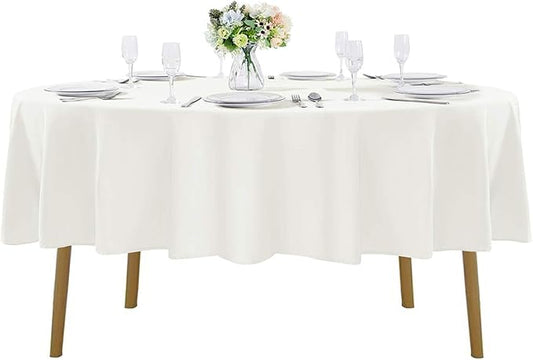 Cupuamon 60 inch Round Tablecloth Washable Polyester Table Cloth Decorative Table Cover for Wedding Party Dining Banquet（60 inch,Ivory）