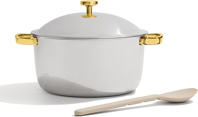 Our Place Titanium Perfect Pot Pro | 6.75 Qt Stock Pot with Lid & Silicone Spoon | PFAS-Free Nonstick, Fully-Clad Tri-Ply Stainless Steel & Aluminum | Induction & Oven-Safe up to 750째F | Gold