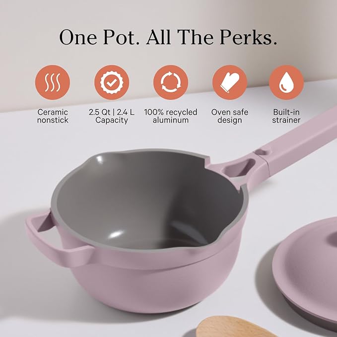 Our Place Mini Perfect Pot | 2.5 Qt Ceramic Pot with Lid & Spatula | Patented 8-in-1, PFAS-Free Nonstick, Non-Toxic Cookware | Induction & Oven-Safe up to 450째F | Lavender