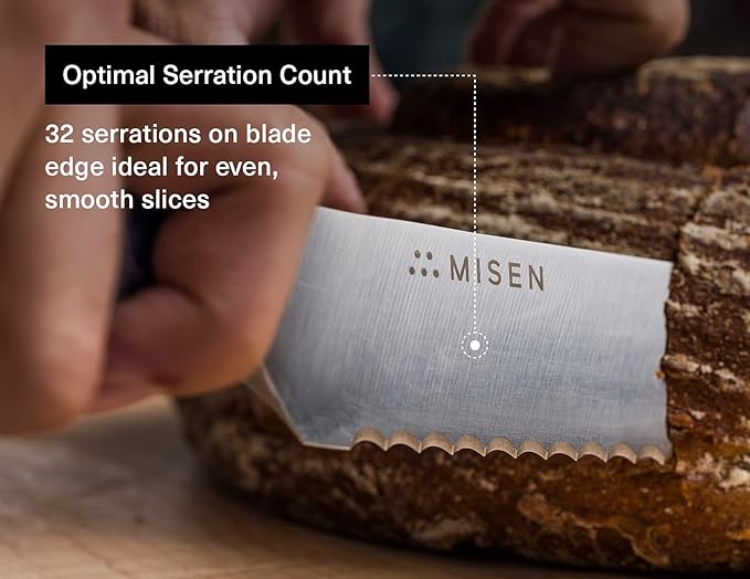Misen Serrated Bread Knife ??High-Carbon Japanese AUS8 Steel ??Effortless Slicing of Bread, Pastries, and Fruits ??Razor-Sharp Edge and Durable Blade with Ergonomic Handle - 10", Gray
