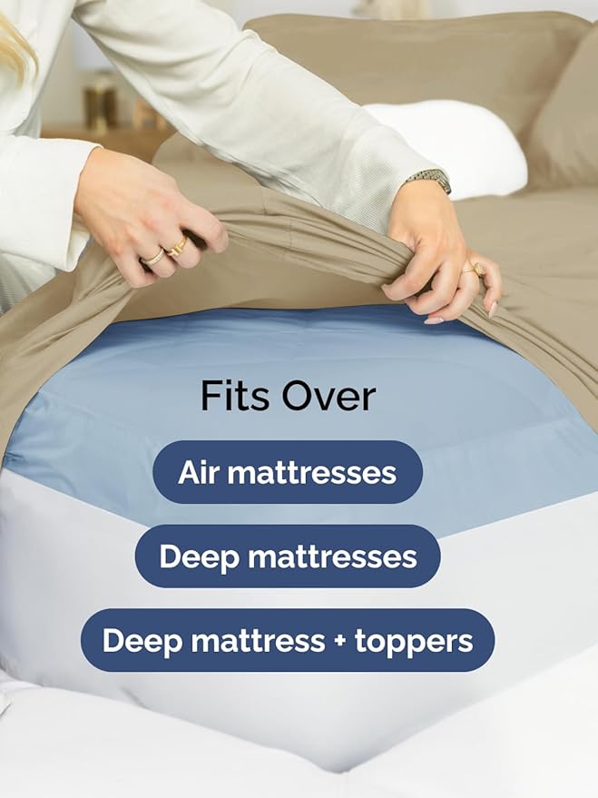 Extra Deep Pocket Queen Sheet Set - 4 Piece Breathable & Cooling Bed Sheets - Hotel Luxury Sheet Set - Ultra Soft, Wrinkle Free & Comfy - Easily Fits Extra Deep Mattresses - Deep Pocket Beige Sheets