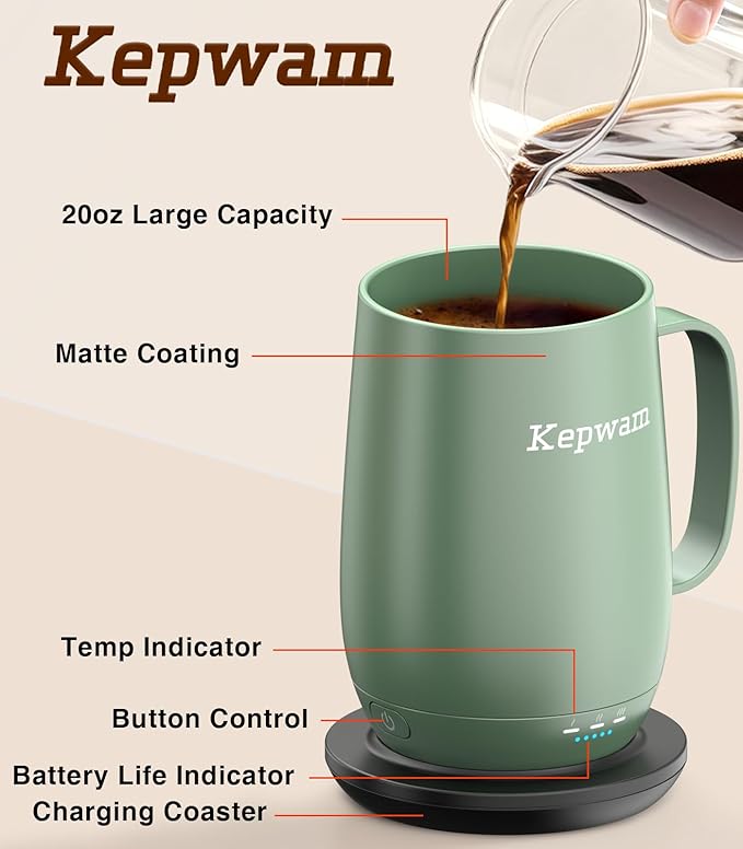 Heated Coffee Mug T2-Plus, 20oz Leading Large Capacity Self Heating Coffee Mug, Up to 8 Hrs Battery & Hot Up to 149?? Smart Coffee Mug for Women, Men
