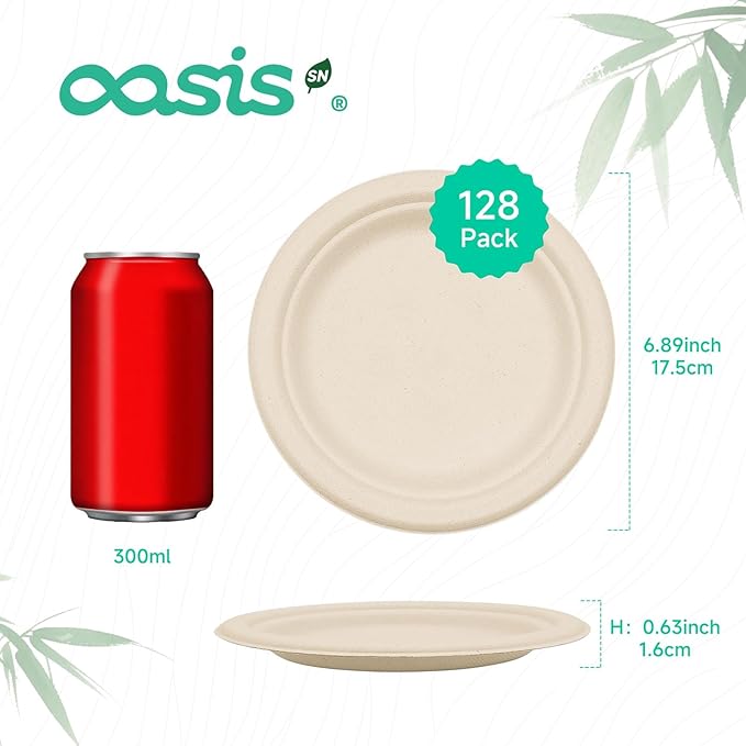 ?윹 ?뿙?뿻?뿰?뿵, ?윮?윯?윺-?뿣?뿮?뿰?뿸 Compostable Paper Plates, Heavy-Duty Biodegradable Disposable Dish Made from Bagasse, Perfeck for Snacks, Desserts, Party, Wedding and More (Nature)