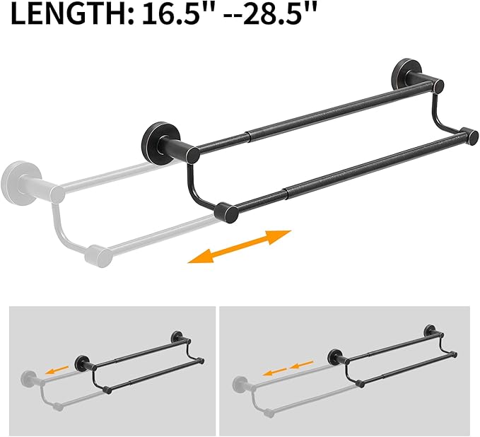 BESy Adjustable 16-26Inches Double Bath Towel Bar for Bathroom SUS304 Stainless Steel Towel Holder, Hotel Style Wall Mount with Screws Hand Towel Bar Towel Rack Rod Hanger, Oil Rubbed Bronze