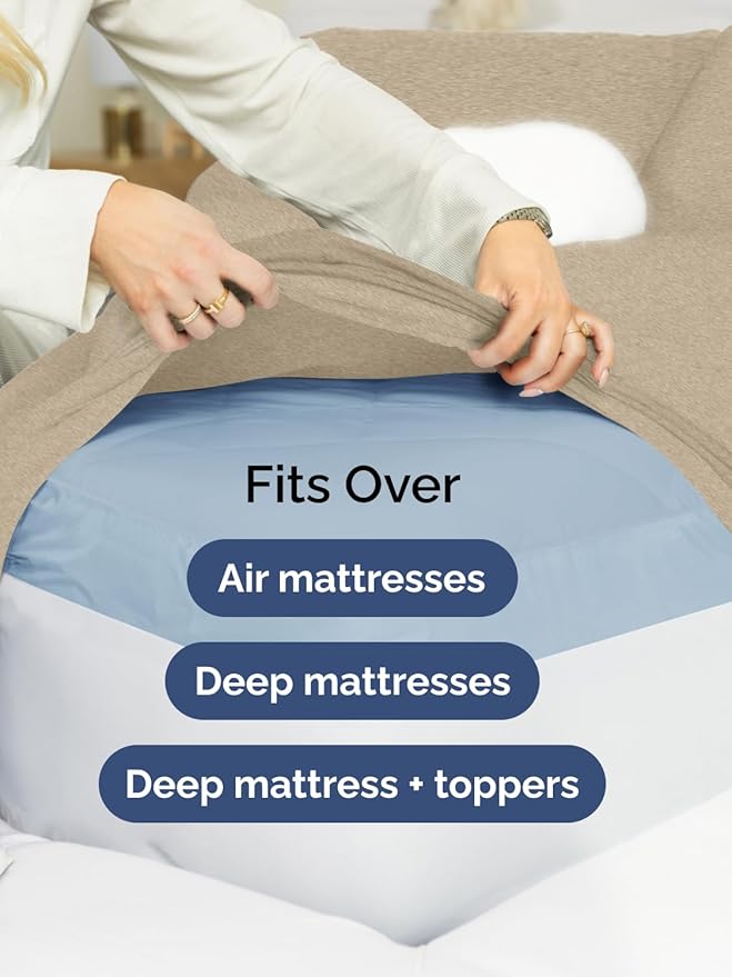 Extra Deep Pocket Full Sheets - 4 Piece Breathable & Cooling Bed Sheets - Hotel Luxury Bed Sheet Set - Soft, Wrinkle Free & Comfy - Easily Fits Extra Deep Mattresses - Heathered Beige Sheets Set