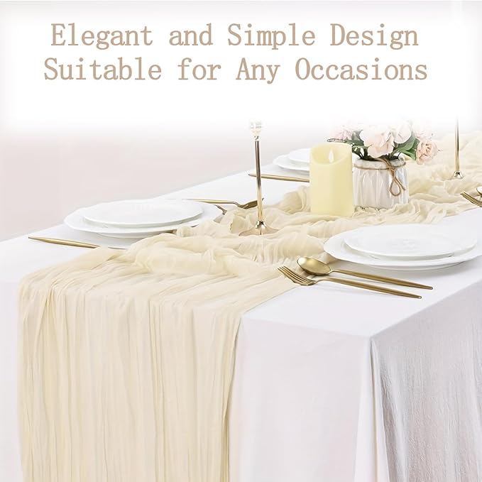 4 Pack Ivory Cheesecloth Table Runner 20 x 120 inch Gauze Table Runners 10 FT Long,Semi Sheer Cheese Cloth Fabric Table Runner Bulk for Wedding,Party,Baby Shower,Bridal Shower Decoration