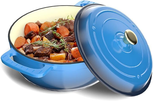 Bonnlo 6QT Round Dutch Oven, Enameled Cast Iron Dutch Oven Pot with Lid & Dual Handles, Oven Safe Up to 500째 F, for Sourdough, Bread Baking, Stews and Roasting (Blue)