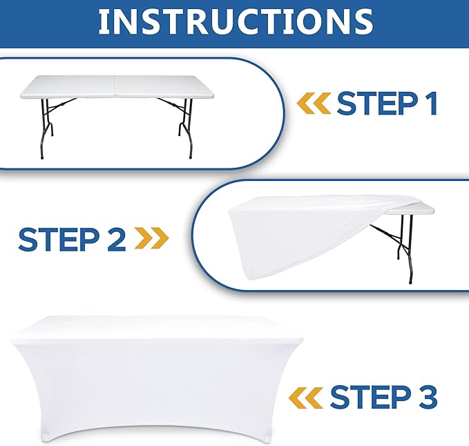 Enjoyidea Spandex Table Cloths for 8 Foot Rectangle Tables-6 Pack Fitted Stretch White Table Covers-Elastic Folding Tablecloths for Party, Vendor Booth Display, Banquet Buffet Event, Craft Trade Show