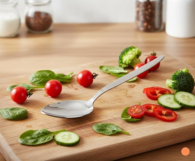 2-Pack Chef Kunz Spoon |18/10 Stainless Steel Serving Spoons | 9 Inch Basting Quenelle Chef Cooking Utensils Dinner Plating Spoon