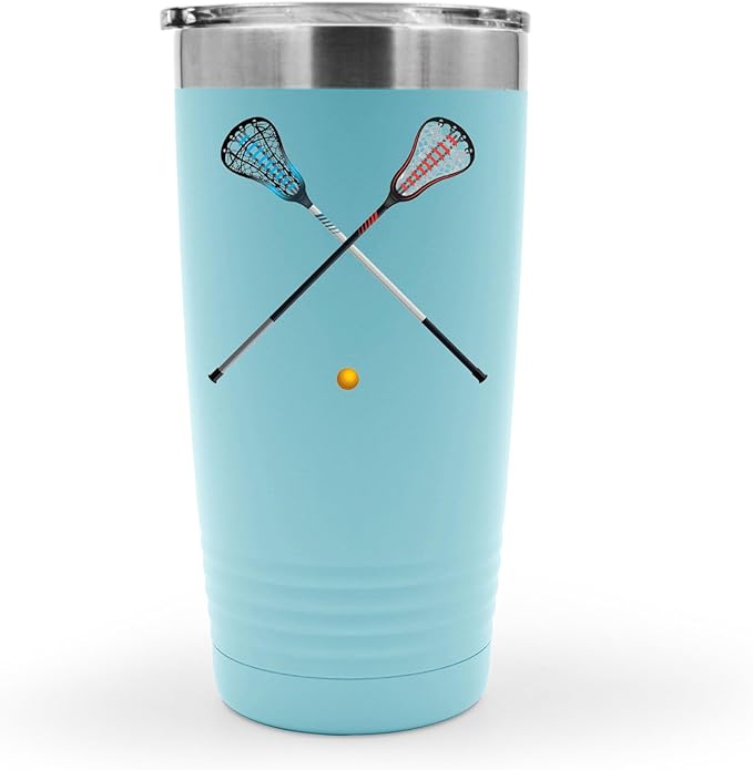 SpreadPassion Isolated Lacrosse Sticks and Ball Tumbler, Stainless Steel Tumbler, 20oz Insulated Tumbler, Christmas Birthday Gift Idea (Light Blue)