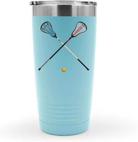 SpreadPassion Isolated Lacrosse Sticks and Ball Tumbler, Stainless Steel Tumbler, 20oz Insulated Tumbler, Christmas Birthday Gift Idea (Light Blue)