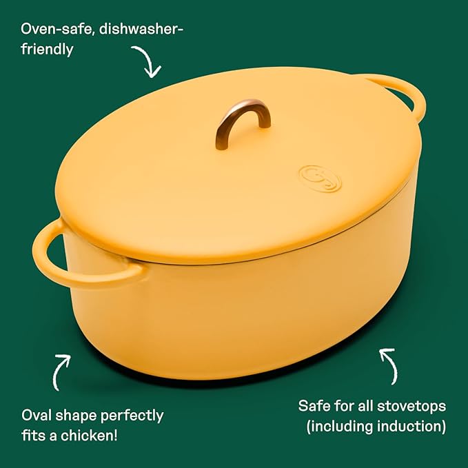 Great Jones Dutchess Cast Iron Dutch Oven Pot With Lid (Mustard) - Large 6.75 Quart Size, Dual Handles - All Stovetop Safe - 500째 Dutch Oven For Bread Baking | Dishwasher Friendly
