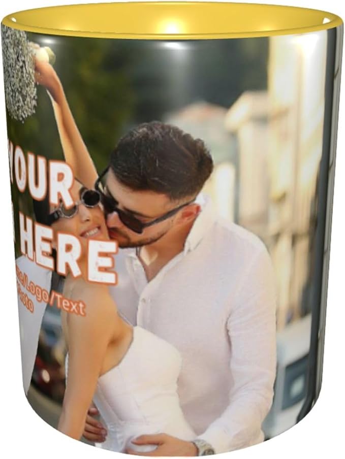 Custom Color Mugs with Partial or Full-Size Printing Customizable Photos and Text Coffee Mugs Creative Multicolor Designs Image (Full-Width, Yellow)