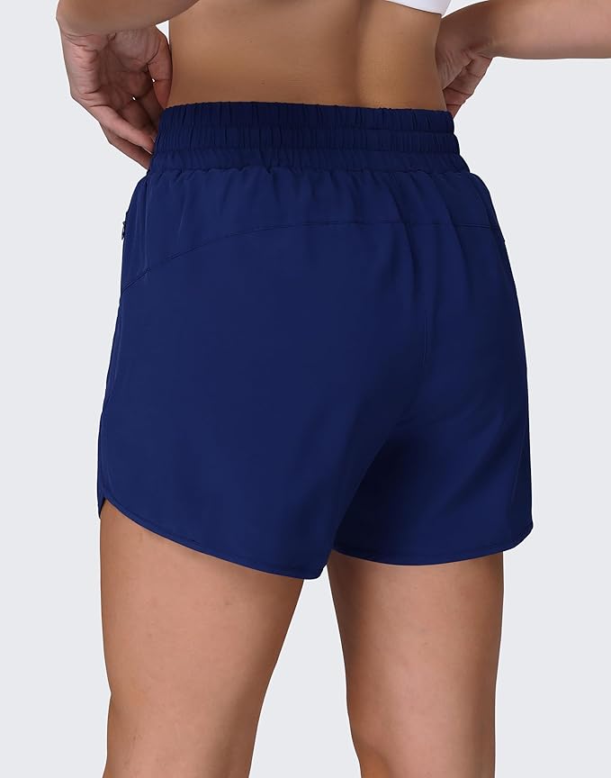 Women's 5" Running Shorts Quick Dry Sporty Athletic Gym Workout Shorts with Zipper Pockets Liner