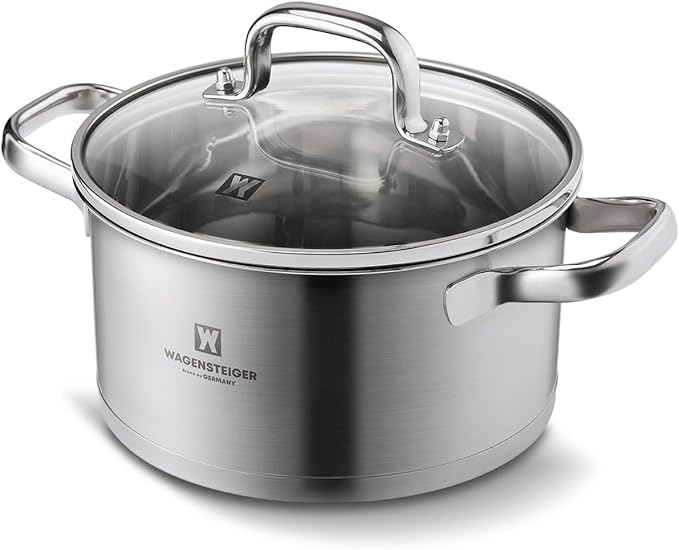 2.82 Quart Stainless Steel Stock Pot, 3-Ply Construction with Aluminum Core, Tempered Glass Lid, Compatible with All Cooktops BPA free(7.68" Diameter)