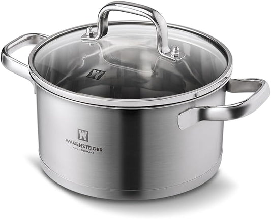 2.82 Quart Stainless Steel Stock Pot, 3-Ply Construction with Aluminum Core, Tempered Glass Lid, Compatible with All Cooktops BPA free(7.68" Diameter)