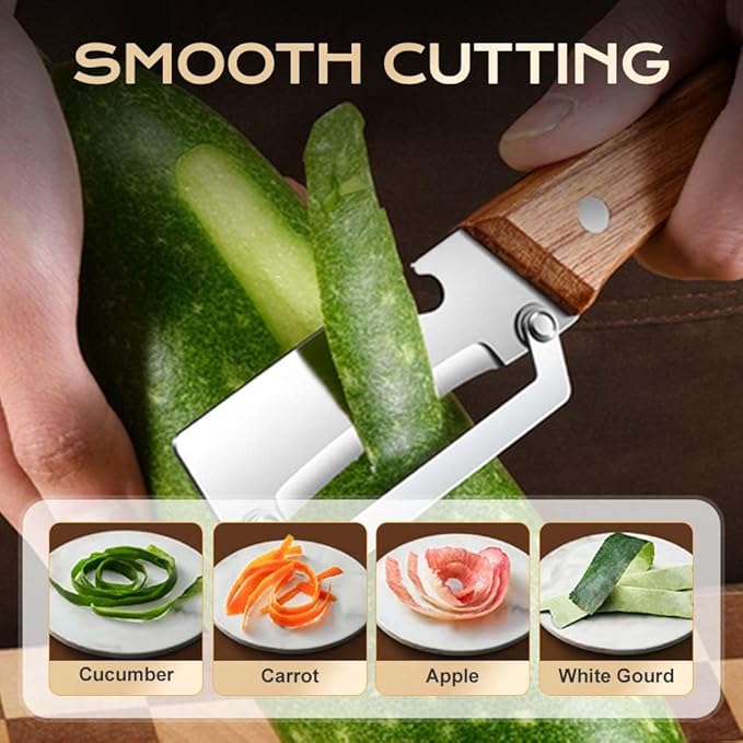 Multi-Functional Vegetable Peeler for Kitchen, Ultra-Sharp Stainless Steel Blade with Wooden Handle and Bottle Opener, For Vegetables or Fruits that Need to Be Peeled (1 Pcs)