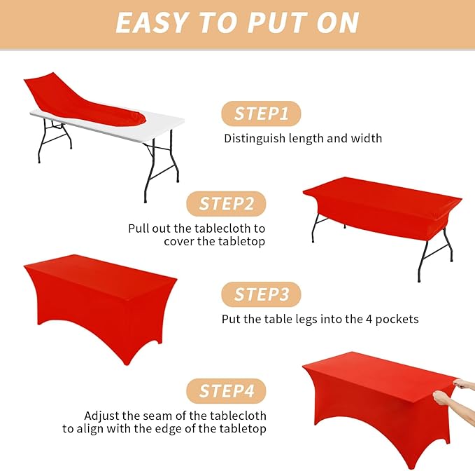 Fixwal 6FT Red Valentine's Day Table Cloth Rectangle Tables, 6 Pack Spandex Table Cloths for 6 Foot Rectangle Tables, Fitted Rectangular Stretch, Washable Patio Table Cover (72Lx30Wx30H Inch)