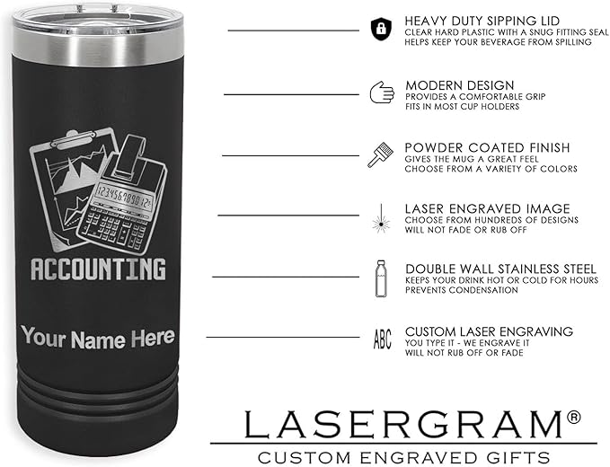 LaserGram 22oz Vacuum Insulated Skinny Tumbler, Gardening, Personalized Engraving Included (Black)