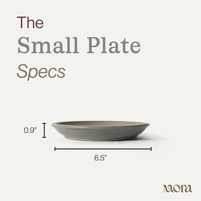 MORA Small Plates Set of 4, 6.5 inch Ceramic Pottery Dessert Plates - Microwave, Oven and Dishwasher Safe - Peppercorn