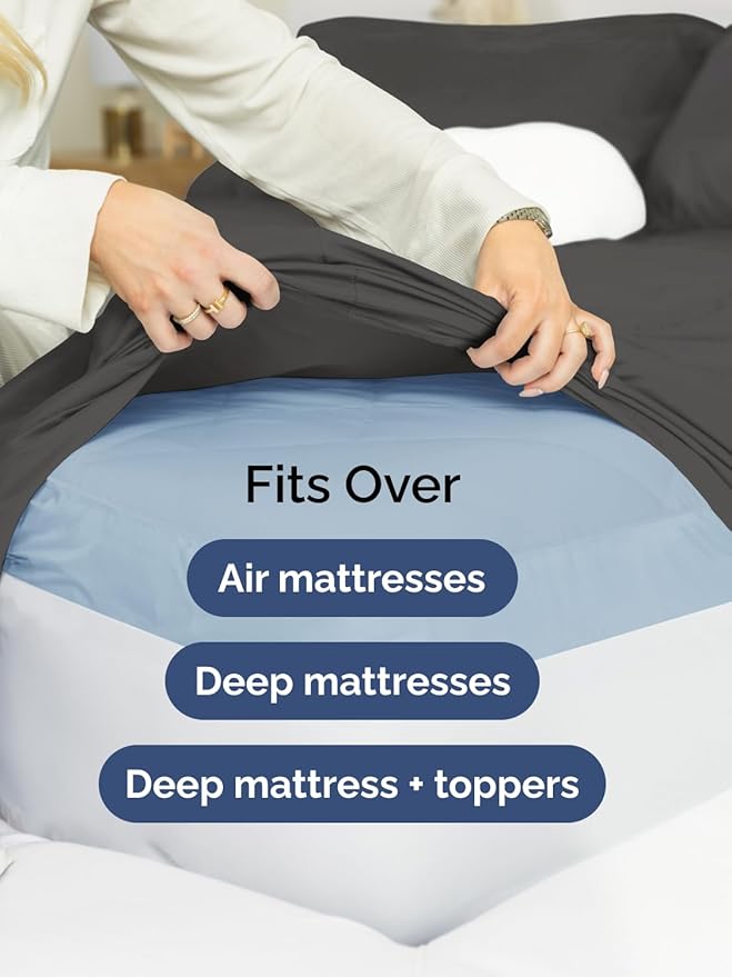 Extra Deep Pocket Cal King Sheets - 4 Piece Breathable & Cooling Bed Sheets - Hotel Luxury Bed Sheet Set - Soft, Wrinkle Free & Comfy - Easily Fits Extra Deep Mattresses - Deep Pocket Charcoal Sheets
