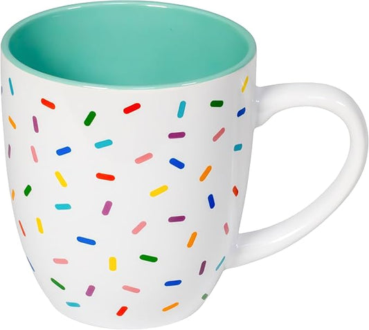 Mint Green Cute Coffee Mug with Rainbow Sprinkles | Birthday Cake Coffee Cup Gift | Large White Ceramic Cup | Ice cream and Dunkin Donuts Coffee Mugs