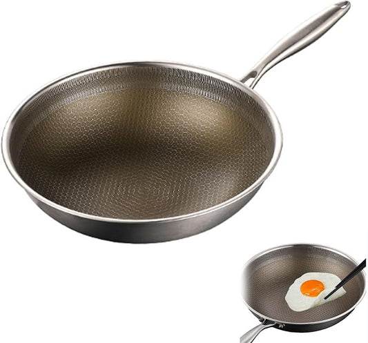 Titanium Wok, Multifunctional Ultra-Durable Scratch-Resistant Non Stick Even Heating Titanium Wok for Cooking, Titaniums Nutri Pans Compatible with All Cooktops,No lid,13.38in