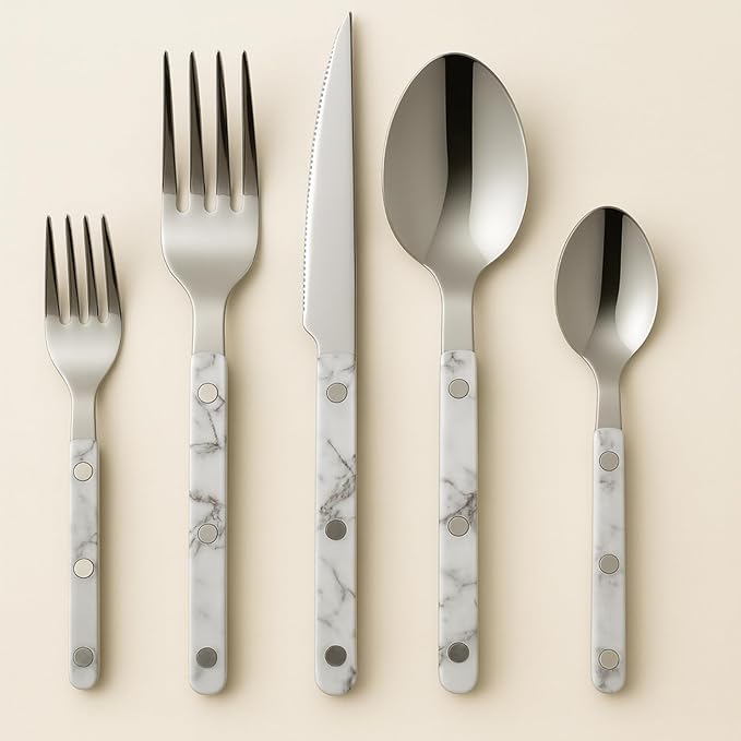 Khen 20-Piece Cutlery Set ??Includes Dinner Knives, Forks, Spoons, Salad Forks & Teaspoons ??Dishwasher Safe Cutlery Set for Home, Kitchen, Parties & Special Occasions ??Carrera Pattern Handles