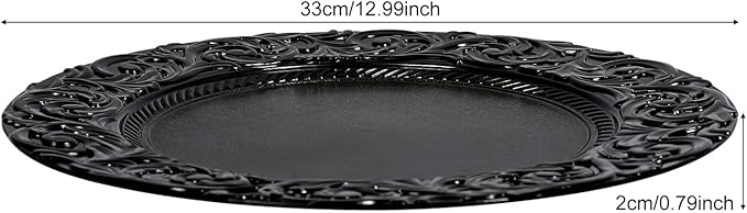 150pcs Black Charger Plates, 13" Round Reusable Decorative Flower Relief Carving Bulk Chargers for Dinner Plates, Wedding, Bridal Shower