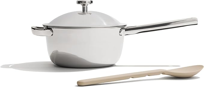 Our Place Mini Titanium Perfect Pot Pro | 2.75 Qt Cooking Pot with Lid & Silicone Spoon | PFAS-Free Nonstick, Fully-Clad Tri-Ply Stainless Steel & Aluminum | Induction & Oven-Safe to 1000째F | Chrome
