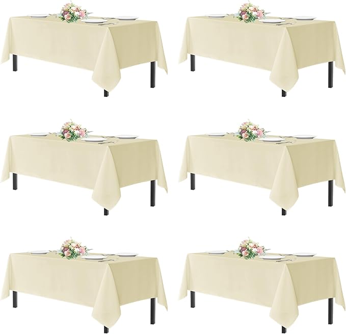 sancua Rectangle Tablecloths for 4ft Tables, 6 Pack - 60x84 Inch - Beige Washable Fabric Cloth Table Cloth for Wedding, Party, Birthday, Banquet, Reusable Polyester Table Covers