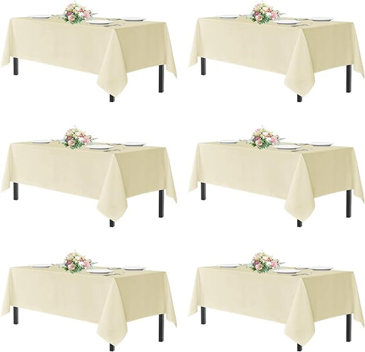 sancua Rectangle Tablecloths for 4ft Tables, 6 Pack - 60x84 Inch - Beige Washable Fabric Cloth Table Cloth for Wedding, Party, Birthday, Banquet, Reusable Polyester Table Covers