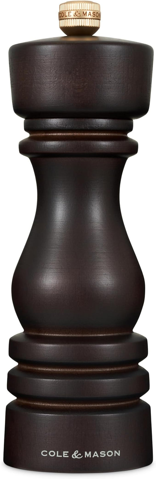 Cole & Mason London Refillable Spice Mill - Kitchen & Home Accessory - Table Salt Grinder - Salt Mill with Ceramic Mechanism - 7", Chocolate Wood