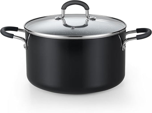 Cook N Home 6-Quart Nonstick Stockpot with Lid, Professional Granite Stock Pot Non Stick Soup Gumbo Pasta Cooking Pot with Silicone Handle, Heavy Gauge Aluminum Induction Cookware, Marble