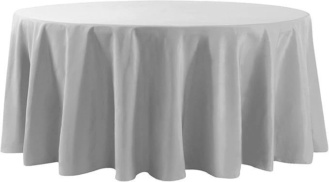 Cupuamon 132 inch Round Tablecloth Washable Polyester Table Cloth Decorative Table Cover for Wedding Party Dining Banquet（132 inch,Silver）