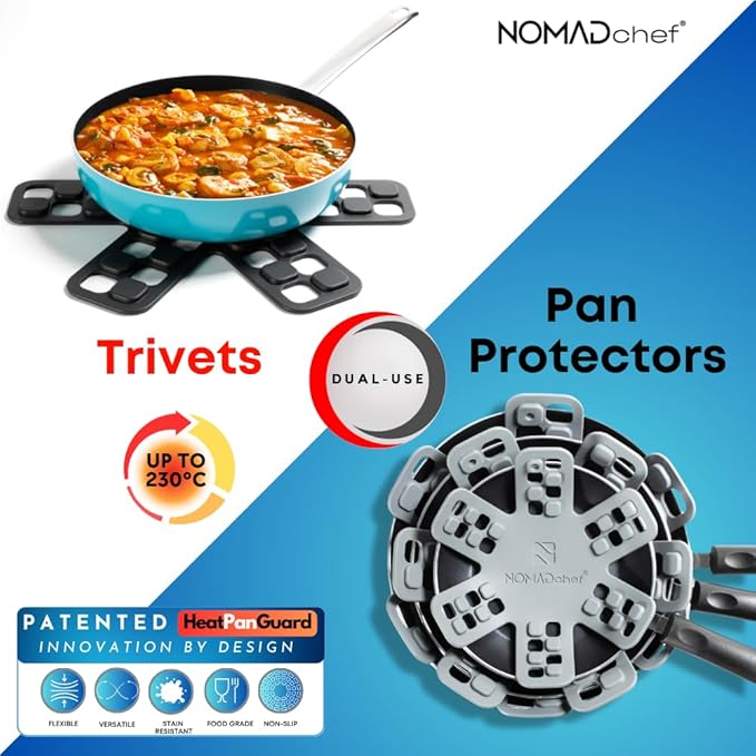 Dual-Use Silicone Pan Protectors for Stacking & Trivets for Hot Dishes | Silicone Trivet Mat | Perfect for Pot and Pan Protectors For Stacking | Cookware Protectors For Stacking (S-BLK/GREY)