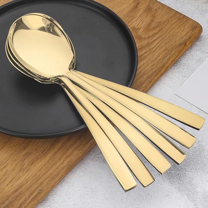 Serving Spoons Set Stainless Steel 9.14 Inch Serving Utensils for Buffet Catering Dishwasher Safe (12-pieces, Gold)