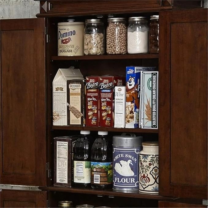 BOWERY HILL Traditional 4 Shelves Wood Kitchen Pantry in Brown Cherry