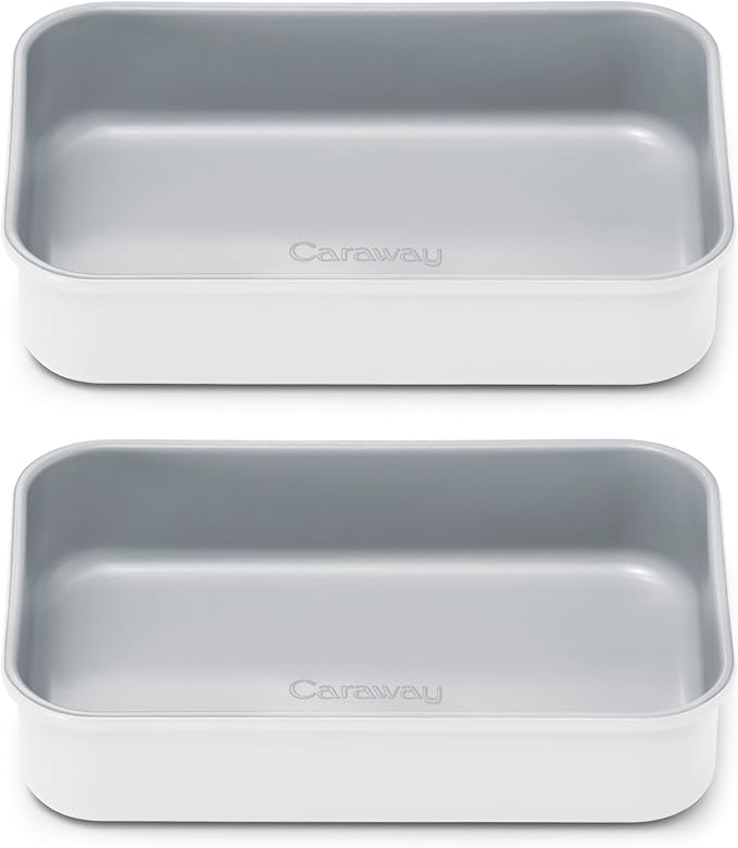 Caraway Nonstick 9??x 6.5??Small Rectangle Baking Pan Duo ??Non-Toxic, PTFE & PFOA Free ??Aluminized Steel Core ??Deep Ceramic Baking Pan for Casseroles, Lasagna & More - White