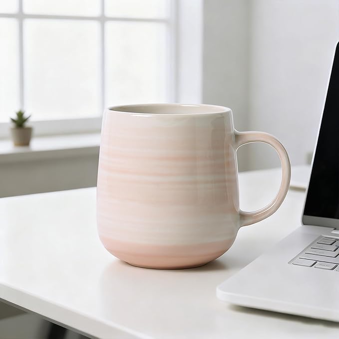 Coffee Mugs, Set of 4 Pink Ceramic Mugs with Subtle Stripe Texture - 12oz Cups, Microwave & Dishwasher Safe, Modern Minimalist Design for Home, Office, Gift Giving