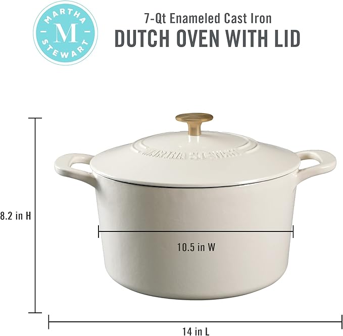 MARTHA STEWART Gatwick 7-Quart Enamel Cast Iron Dutch Oven ??Martha Blue ??Heavy-Duty Dutch Oven for Slow Cooking, Braising & Baking