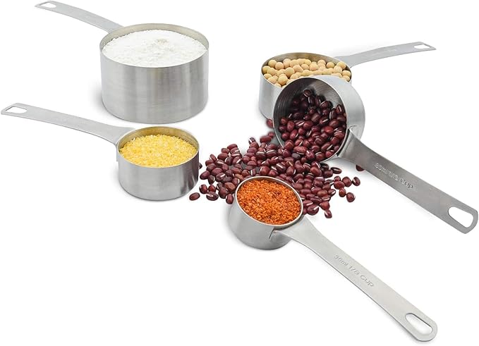 Smithcraft Measuring Cups Set 5, 18/8 (304) Stainless Steel Measuring Cups Set for Baking & Kitchen, Dry & Liquid Metric & US Measure Cup with 1/8 Cup & 1/3 Cups