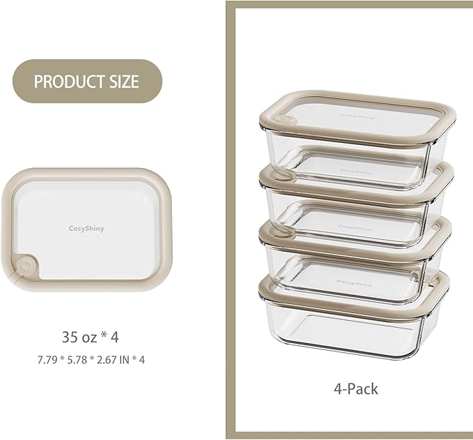 Glass Food Storage Containers with Silicone Glass Lids, 304 Stainless Steel Salad Dressing Containers, Microwave-safe LeakProof Food Containers Set, 100% Plastic Free-4-pack（White）