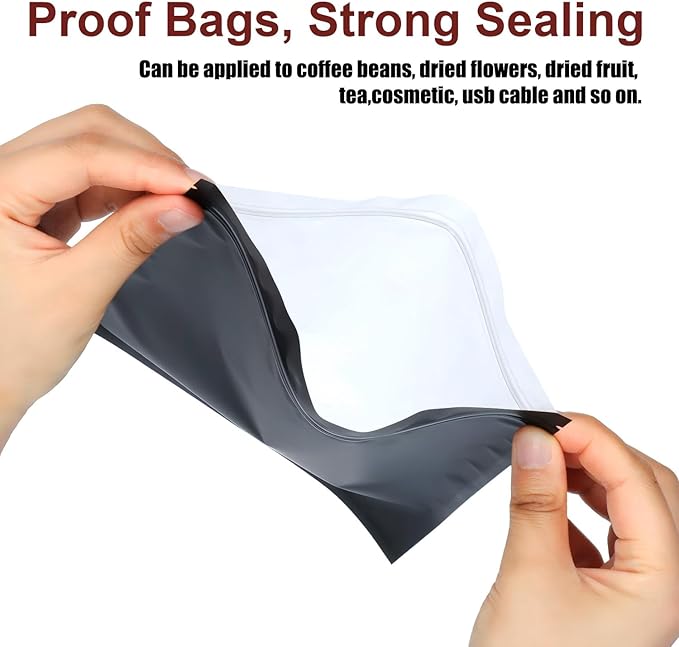 Blulu 100 Pieces Resealable Foil Proof Bags Scent Proof Flat Pouch Clear Smell Sealable Packing Bags Iridescent for Food Storage Snack Jewelry(7 x 9 Inches,Black)