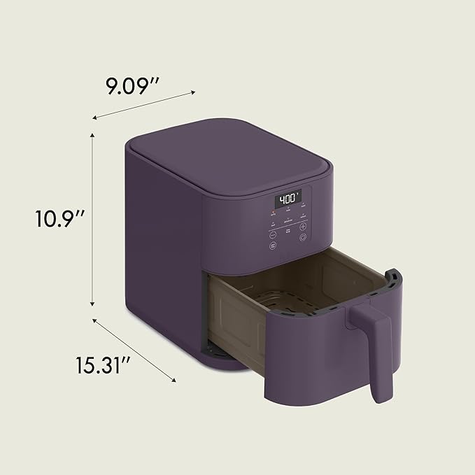 bella 6 Qt Slim Air Fryer, Fits-anywhere??Kitchenware, EverGood??Ceramic Nonstick Coating, Adjustable Temperature, 6 Preset Cooking Options, 60 Min Auto Shutoff w Audible Tone, 5lb Capacity, Plum