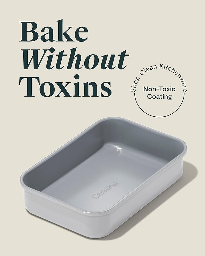 Caraway Nonstick 9??x 6.5??Small Rectangle Baking Pan Duo ??Non-Toxic, PTFE & PFOA Free ??Aluminized Steel Core ??Deep Ceramic Baking Pan for Casseroles, Lasagna & More - Gray